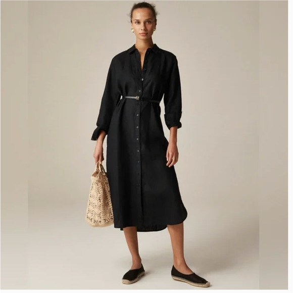 J. Crew Dresses & Skirts - J Crew Linen Shirt Dress 2X XXL Black NWT CL644 J.Crew Resort Travel Cruise Midi